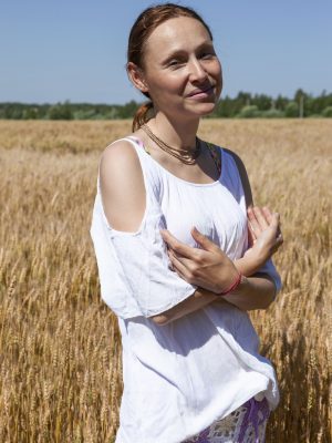 Nata strips naked outside in her wheat field